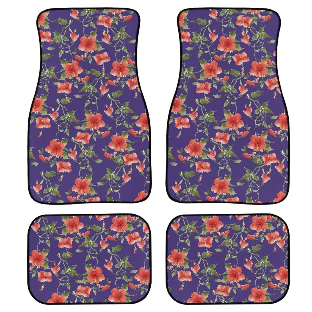 Black printed rubber car floor mat set showing textured surface and 20mm thickness.