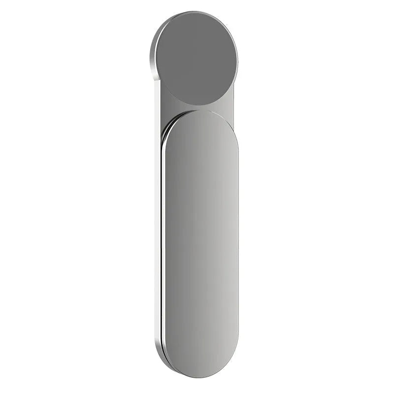 Silver aluminium alloy foldable magnetic dual screen extension bracket holding a mobile phone.