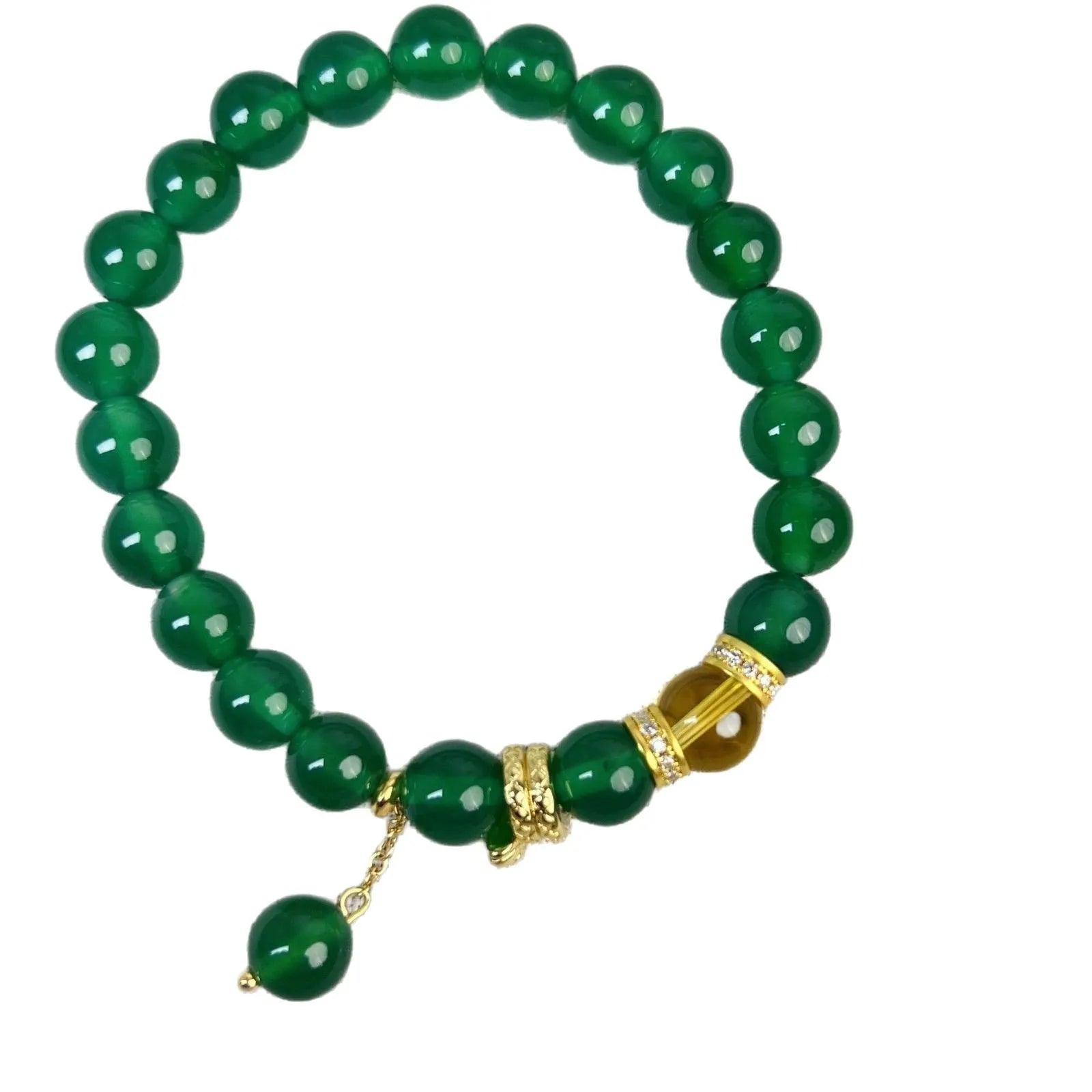 Natural green chalcedony and red agate geometric bracelet with copper components and adjustable clasp