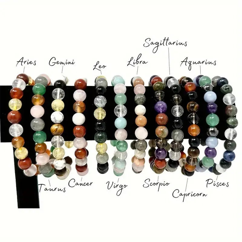 Natural stone beaded twelve constellations bracelet unisex handmade zodiac sign