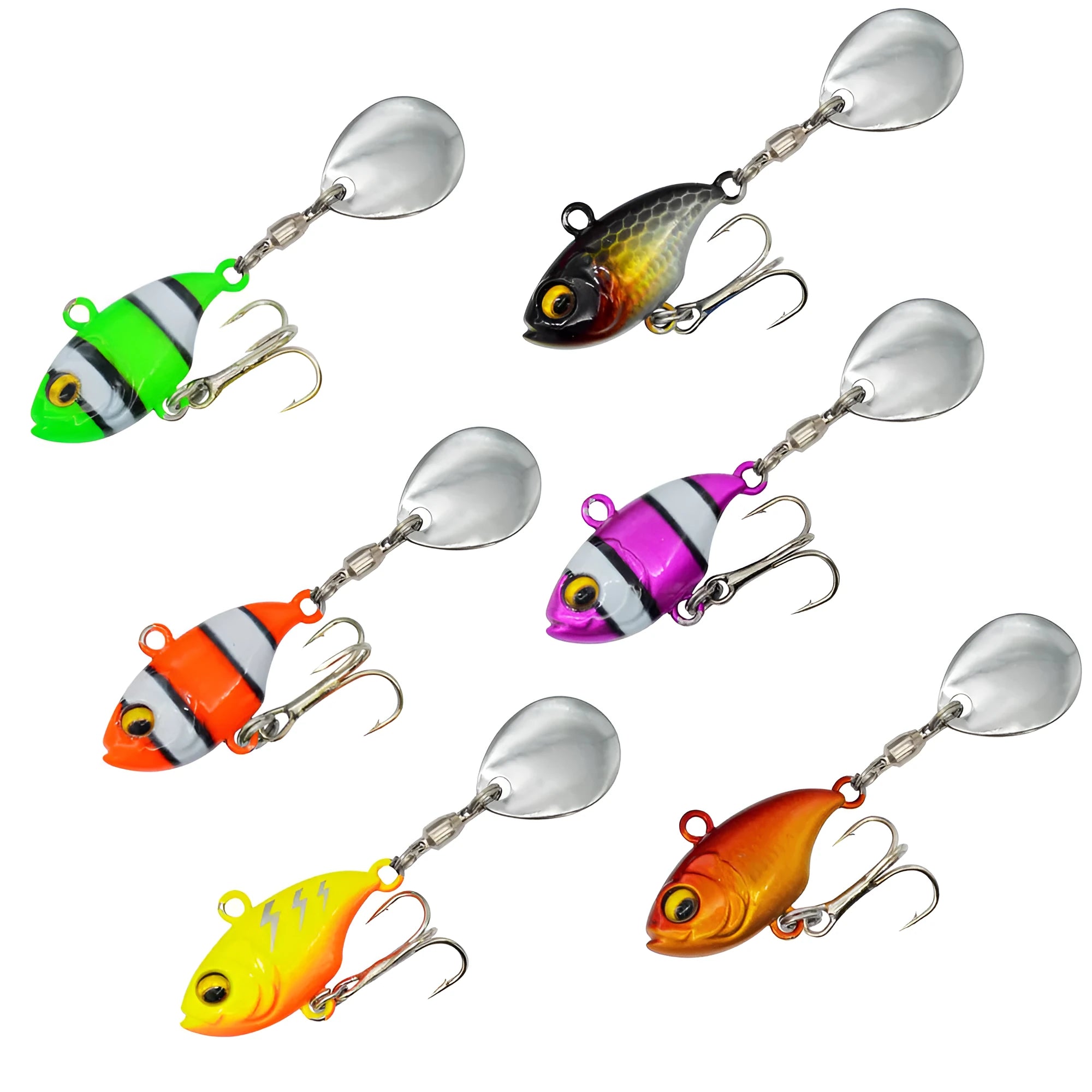 7.5g metal fishing lure with a spinning sequin in a gold colour pattern.