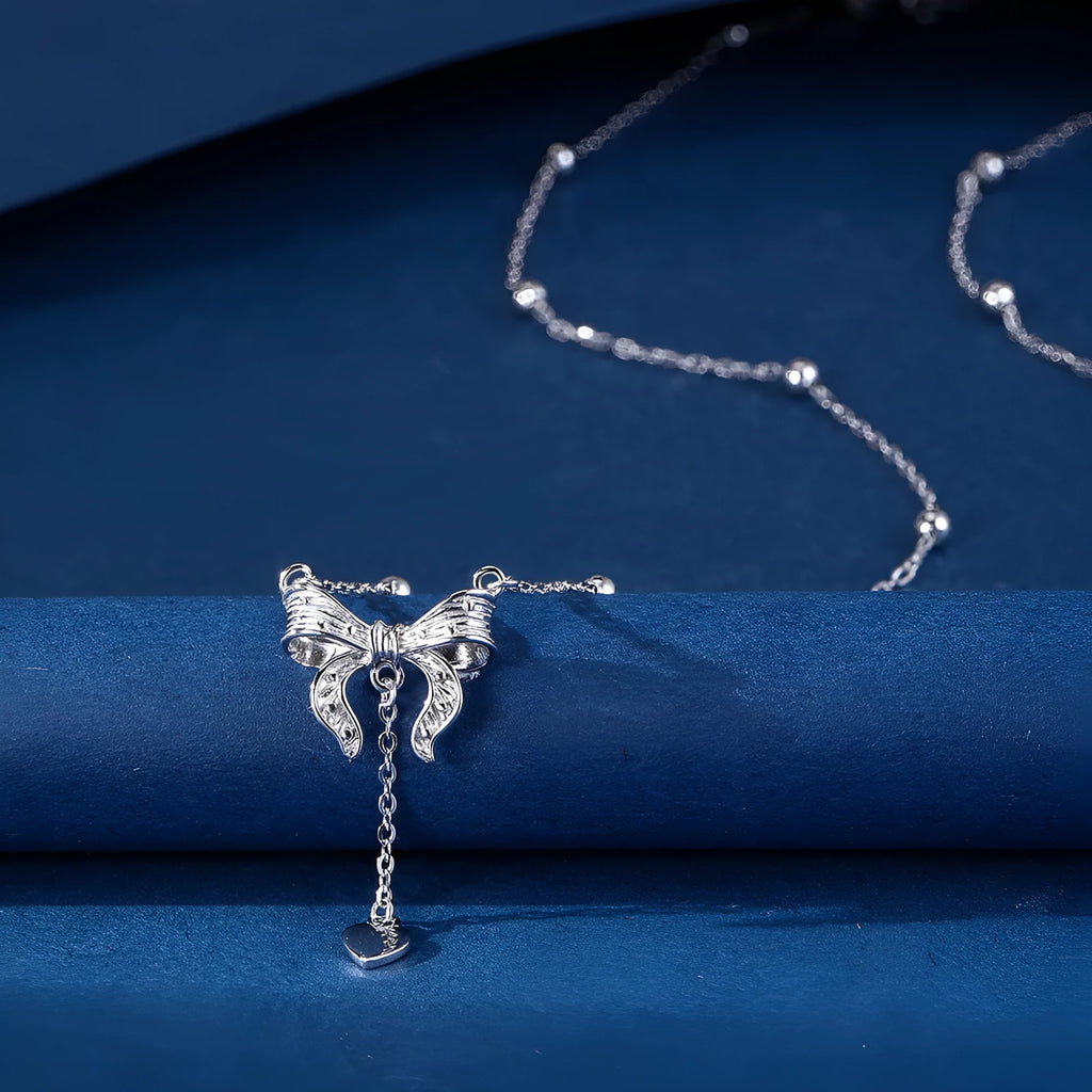 S925 silver butterfly heart clavicle chain with adjustable O-ring chain