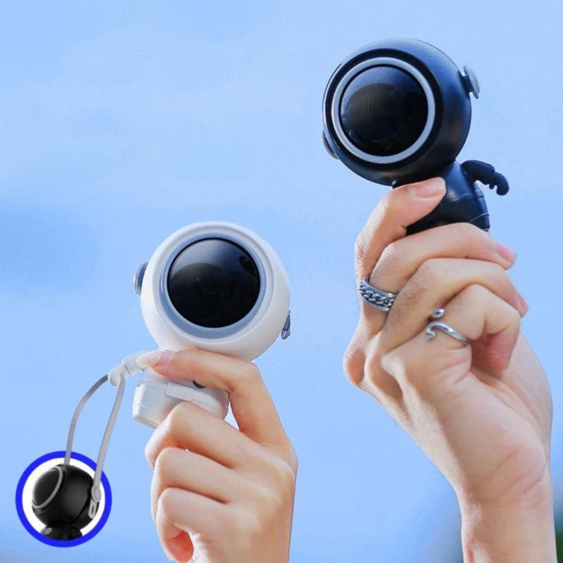 USB rechargeable personal neck fan in Moonlight White and Deep Black, featuring bladeless design and 3 speed settings