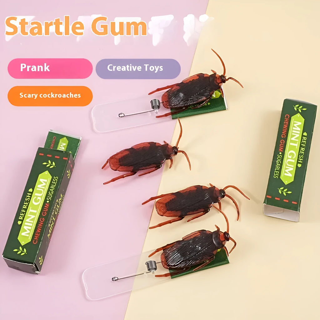 Cockroach chewing gum spoof toy in startled chewing gum colour, 9x2x1.5cm plastic PVC iron paper gag