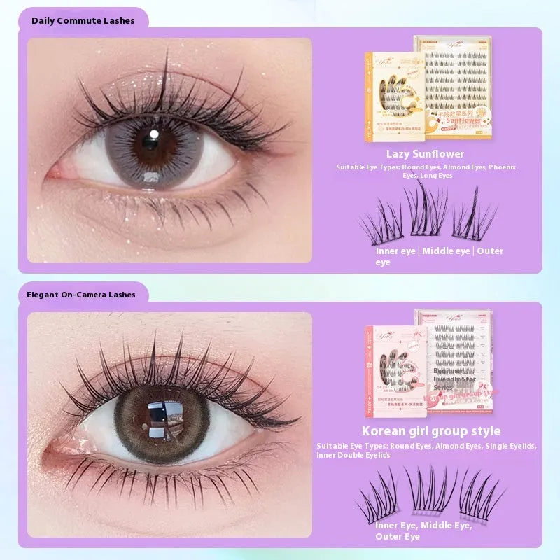 Glue-free self-adhesive false eyelashes in high-grade fibre with 0.07C thickness, shown in a natural style