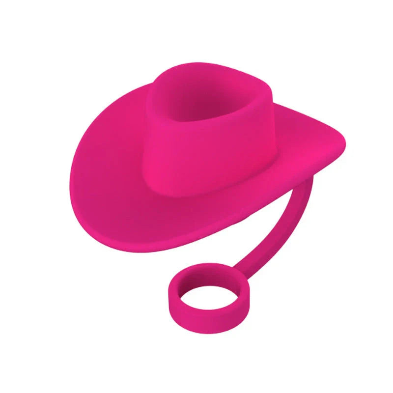 Sturdy Cowboy Hat-shaped straw covers made of food-grade silicone in vibrant colors like red, black, and brown