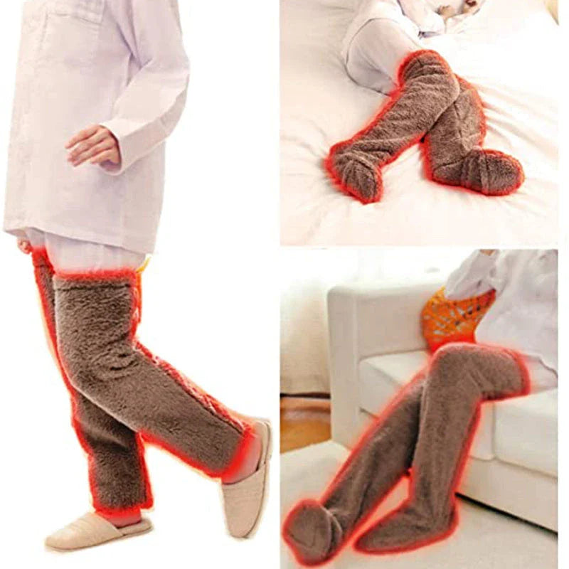 Cozy over-the-knee fuzzy socks in various colors, designed to keep your legs and knees warm during the winter season.