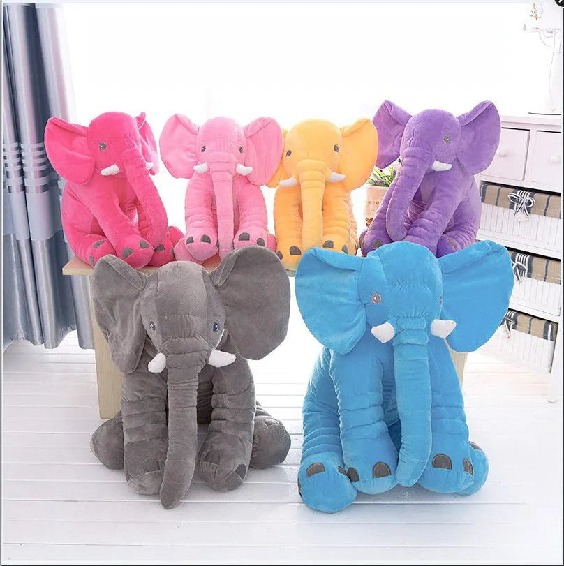 Short plush elephant pillow toy in grey, soft sleeping companion for baby, 30cm size
