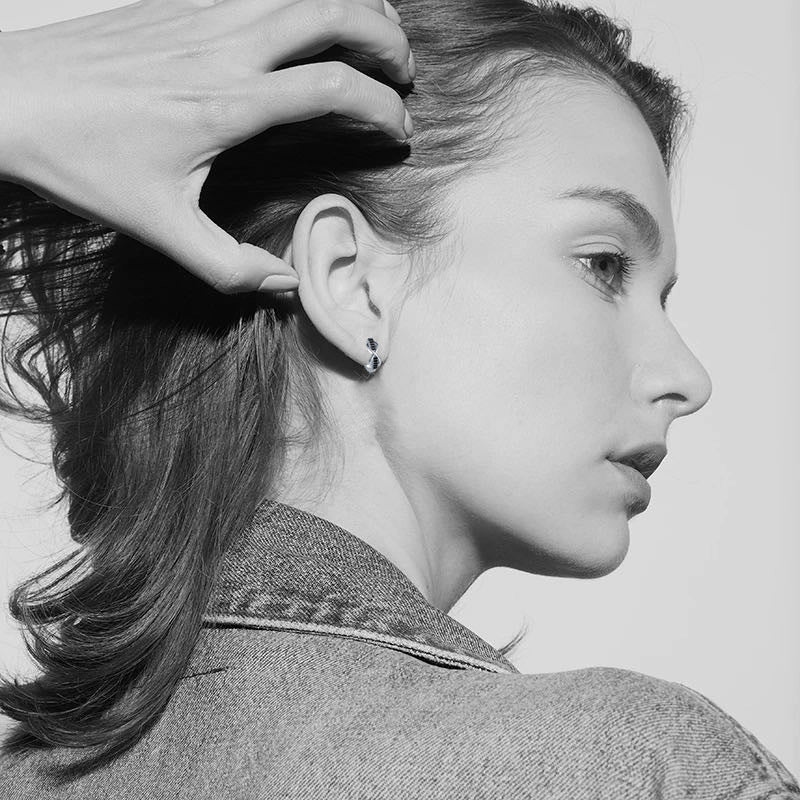 Copper earrings with micro inlaid zircon and black finish