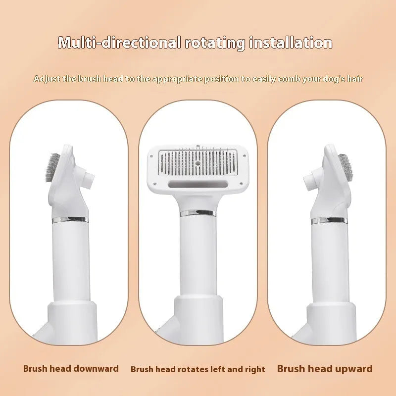 Pet hair dryer and blue whirlpool comb for dog grooming on a white background.