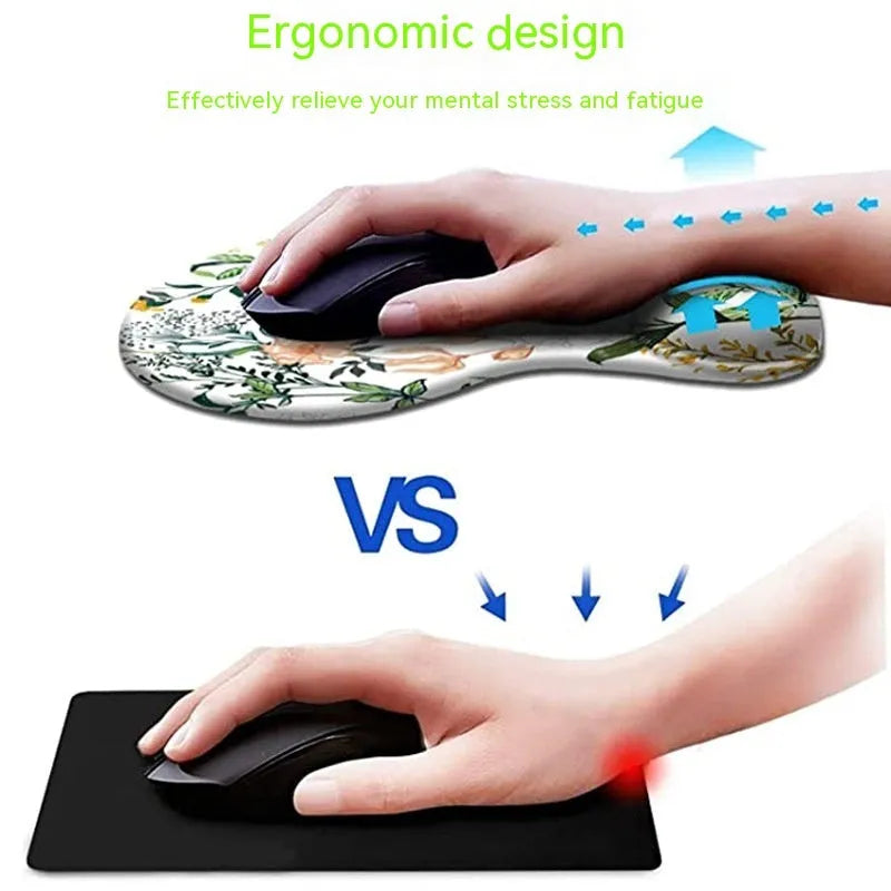 Black silicone keyboard wrist rest with floral pattern and adjustable wrist strap