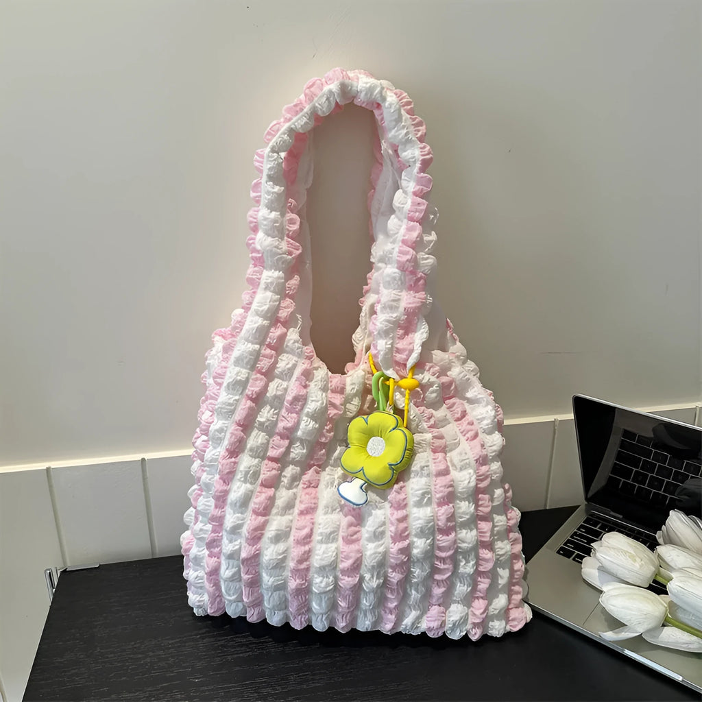 Women's pleated bubble handbag in five colour options with three-dimensional pockets