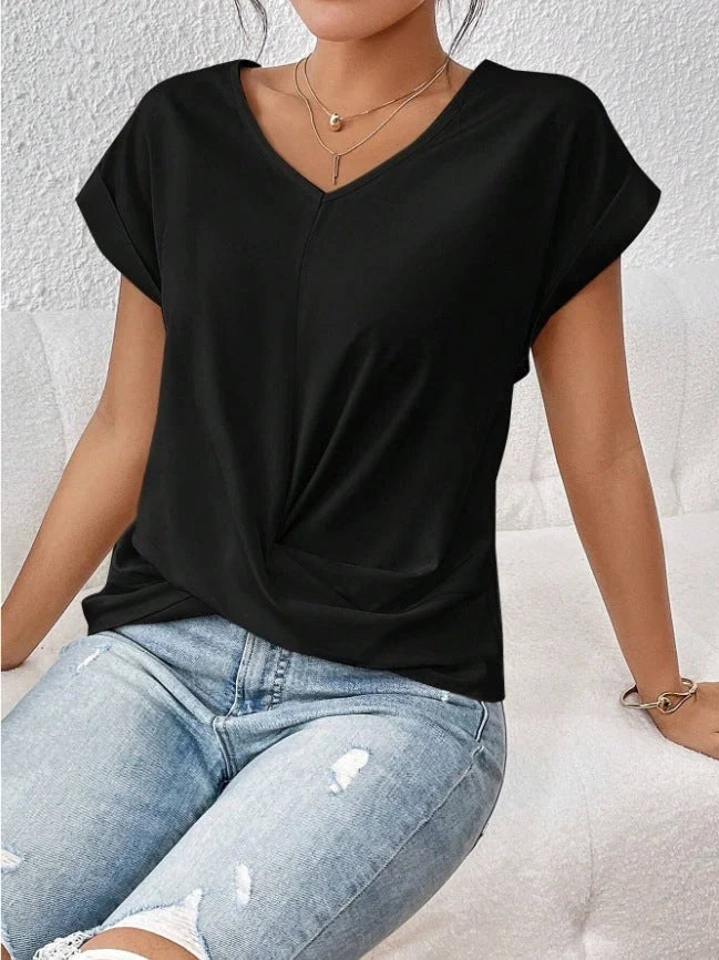 Women's summer casual short-sleeve T-shirt with unique irregular knot design in various colours