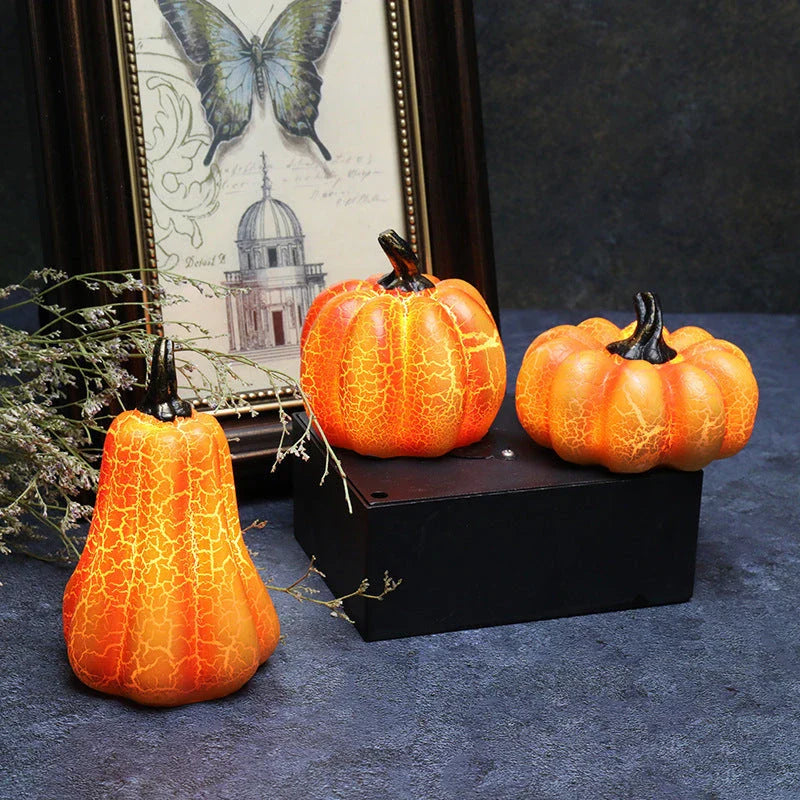 Realistic resin pumpkin lantern with LED lights, perfect for Halloween decor and celebrations