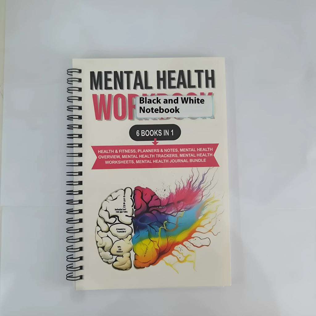 Pink brain mental health planning notepad with coil binding, A5 size, paper cover
