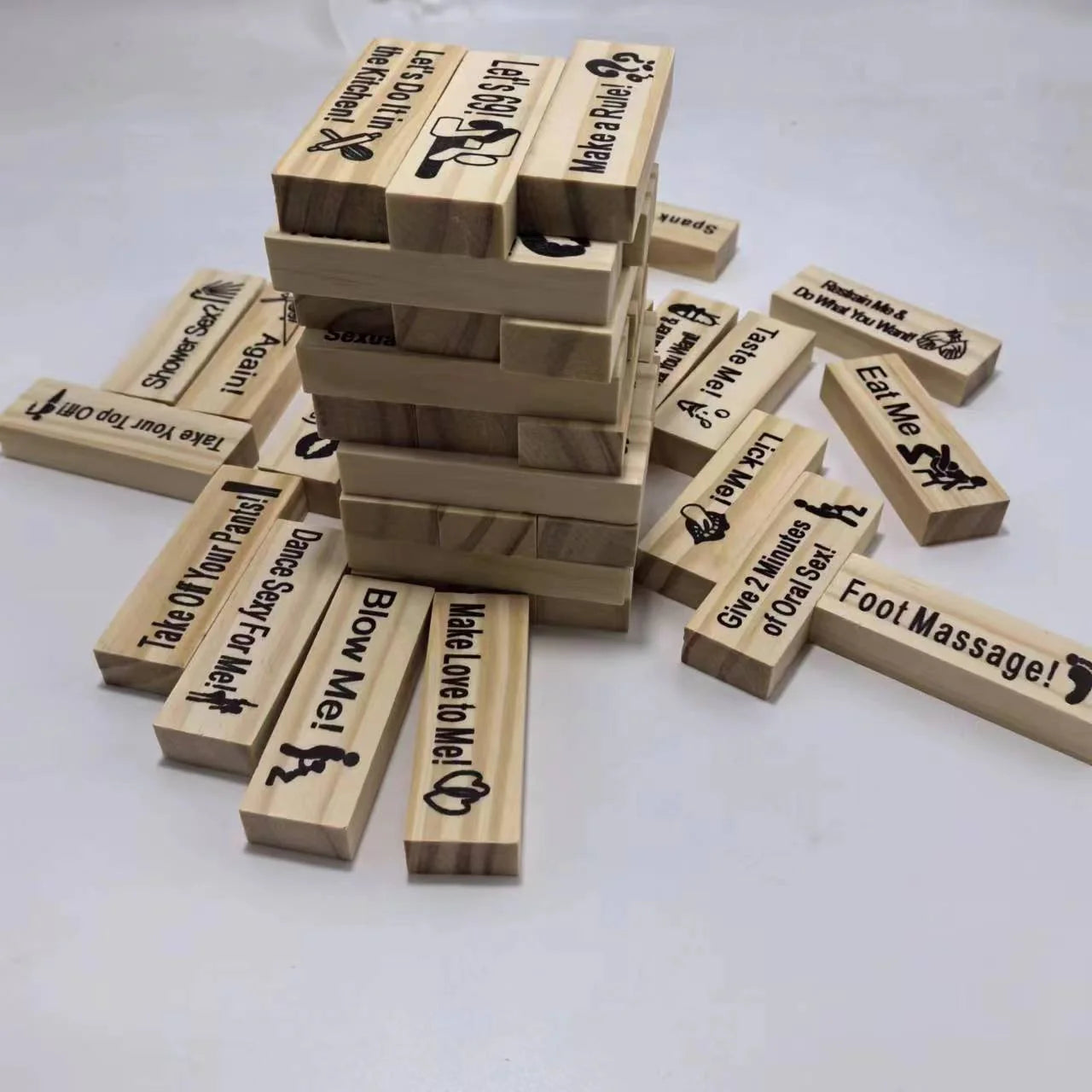 Sustainable wooden block tower game for couples, perfect for Valentine's Day and date nights