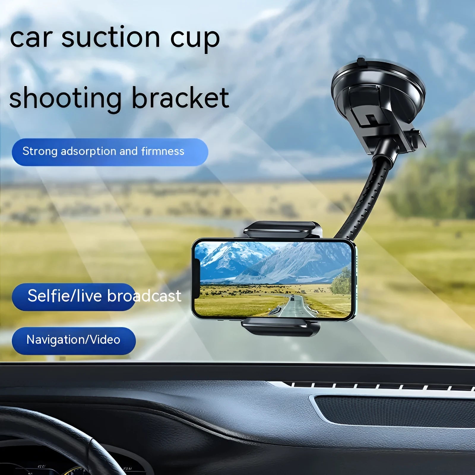 Universal rotating metal car phone bracket in black with double supercharged fast charging and multi-angle adjustment