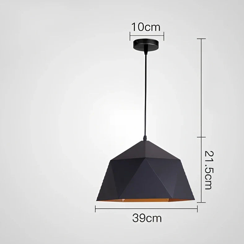 Colourful geometric iron hanging lamp, 46cm diameter, adjustable to 2m height in black or white for home lighting
