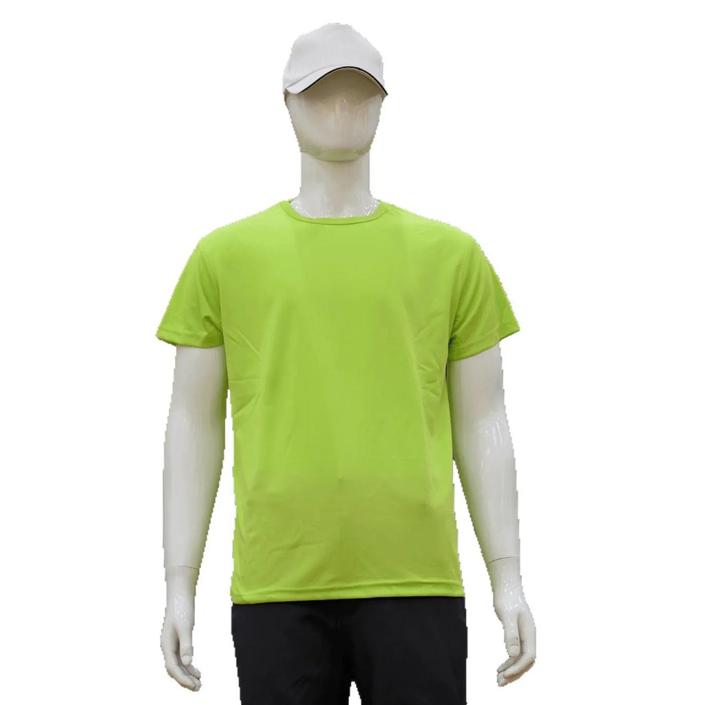 Short-sleeved slim fit round neck T-shirt in a solid colour on a hanger.