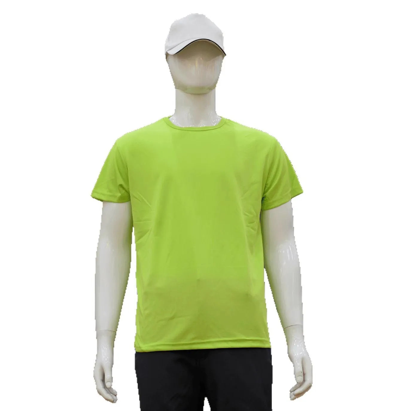 Short-sleeved slim fit round neck T-shirt in a solid colour on a hanger.
