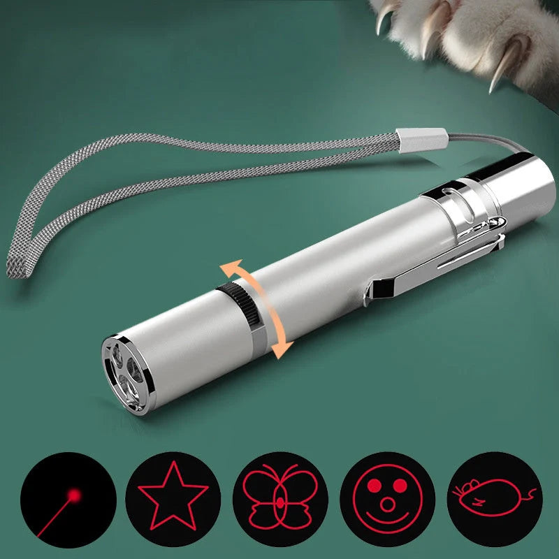 USB rechargeable laser pointer cat toy with five light modes for pets