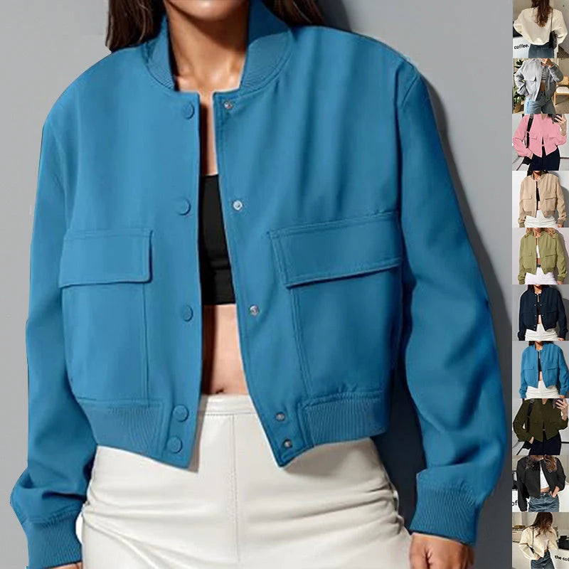 Women's stand-collar jacket with big pockets in various colours