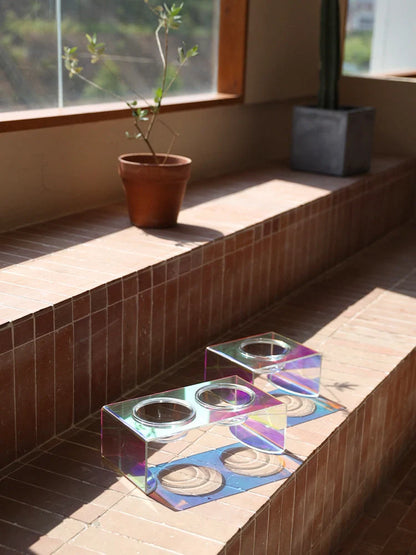 Rainbow acrylic pet bowl for small dogs and cats with anti-slip base