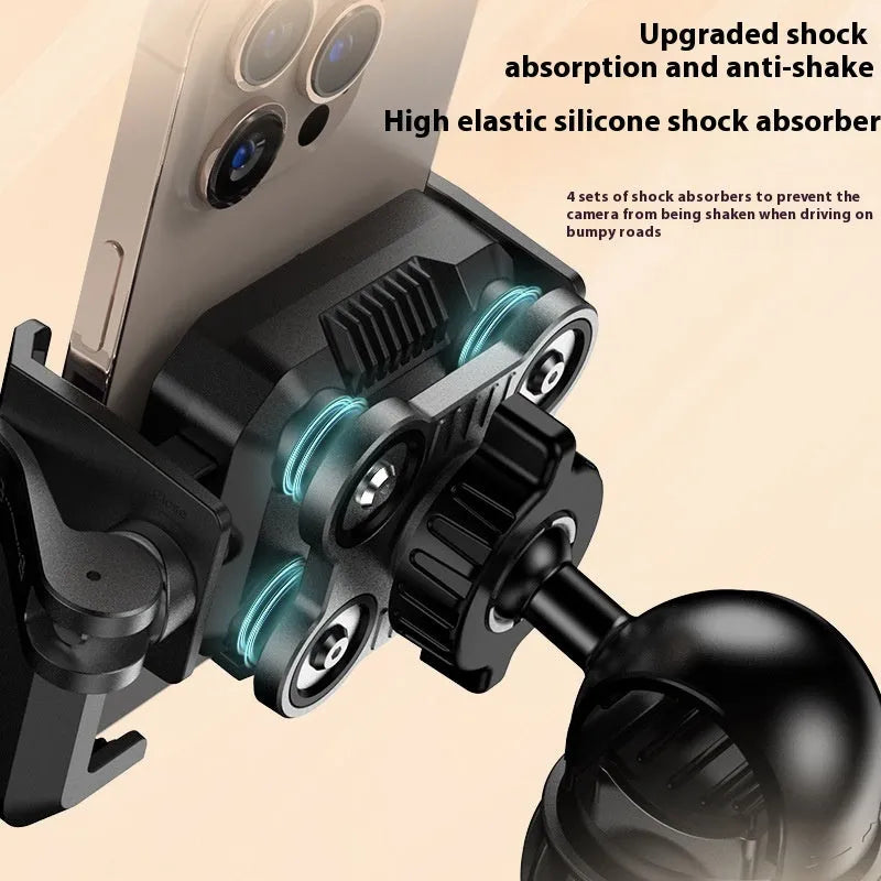Black aluminium alloy motorcycle phone navigation bracket mounted on handlebars