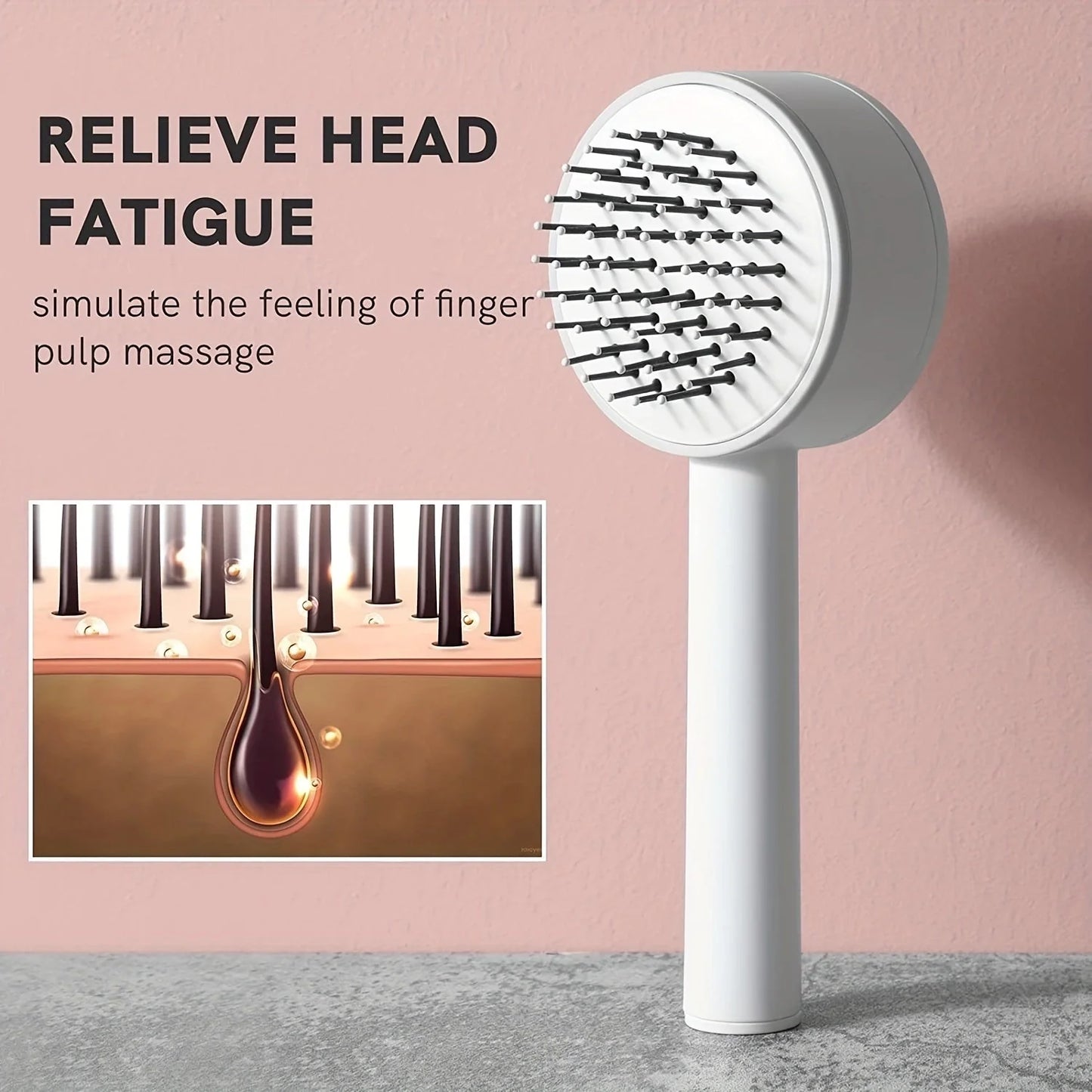 Self-Cleaning Hair Brush with Airbag Massage for curly hair, featuring one-key self-cleaning and scalp massage.