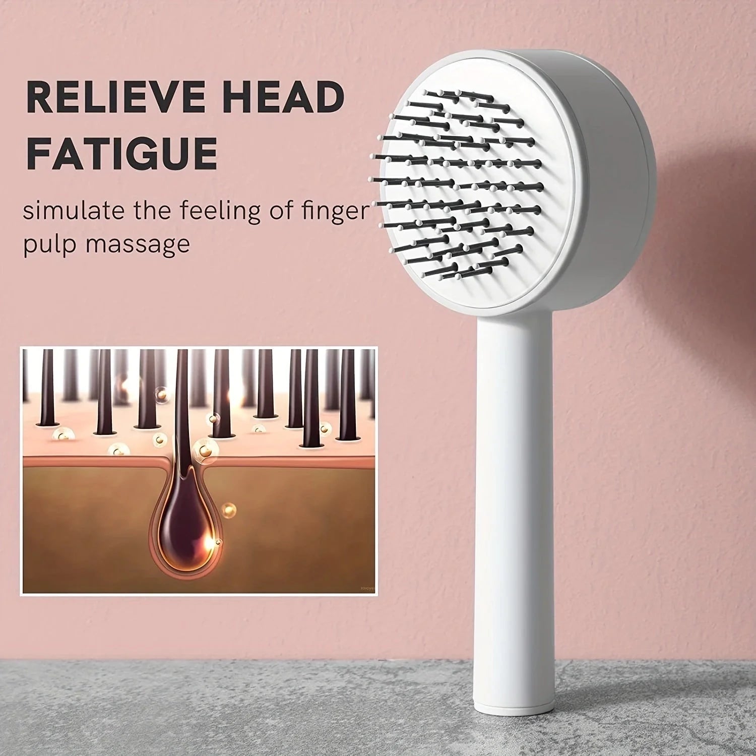 Self-Cleaning Hair Brush with Airbag Massage for curly hair, featuring one-key self-cleaning and scalp massage.