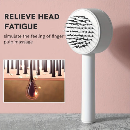 Self-Cleaning Hair Brush with Airbag Massage for curly hair, featuring one-key self-cleaning and scalp massage.