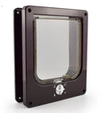 Interior cat door with rotary lock and magnetic closure in Black, showing the frame and flap