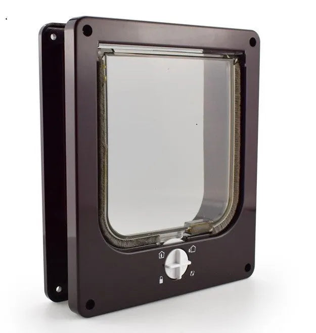 Interior cat door with rotary lock and magnetic closure in Black, showing the frame and flap