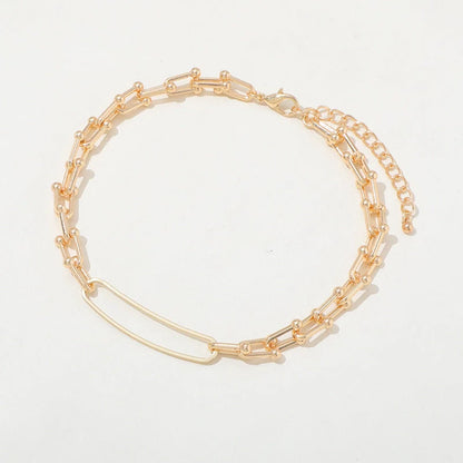 Retro U-shaped double-layer metal chain tag necklace with sparkling rhinestone pendant