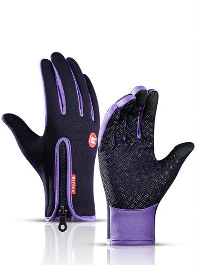 Premium touchscreen motorcycle gloves with polar fleece lining and textured grip for warmth and control