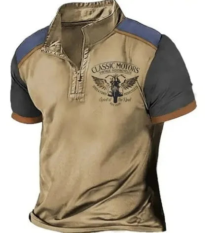 Golf polo shirt with digital 3D printing in a solid colour, loose pullover style.
