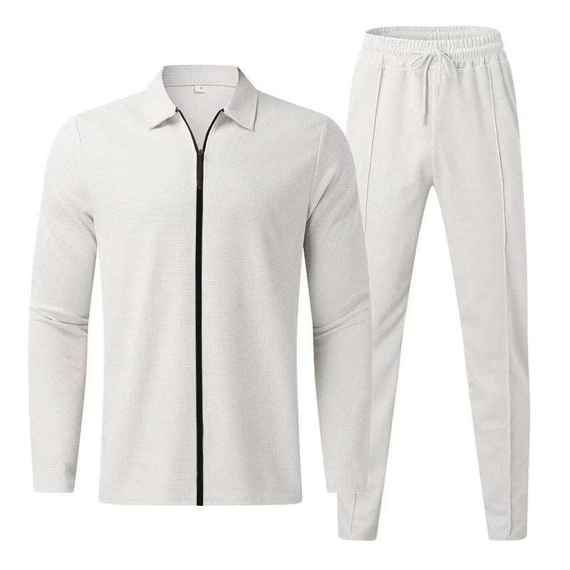 Zipper cardigan and trousers set in polyester for active wear, available in multiple colours and sizes