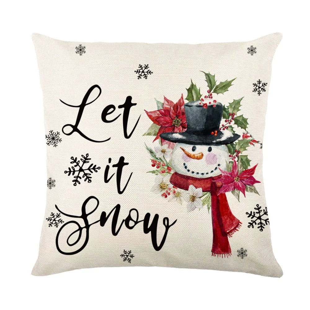 Cozy Christmas pillow covers with whimsical snowflake designs in various colors to decorate your home for the holidays.