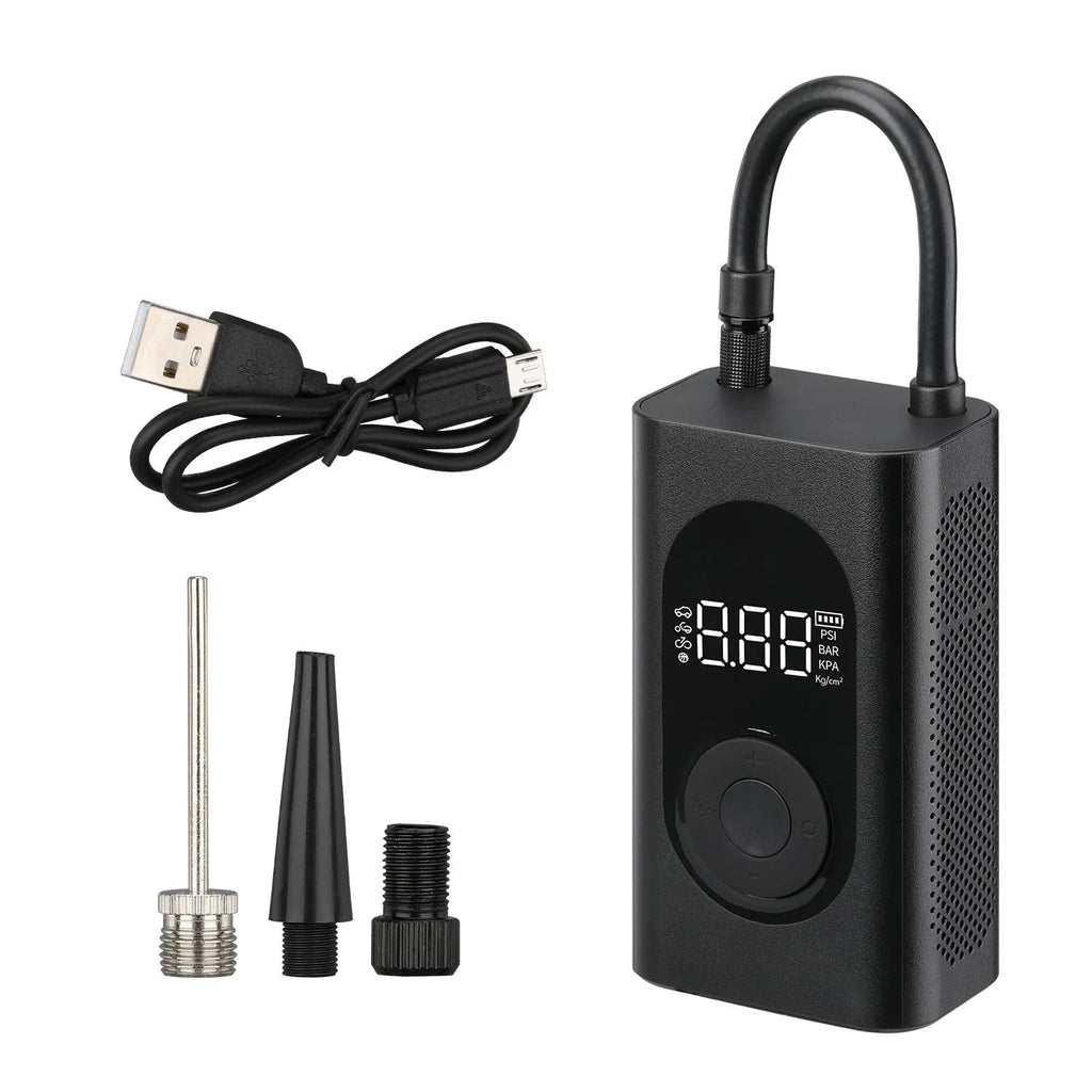 Handheld mini portable tyre pump with USB charging cable for car, motorcycle and bicycle inflation