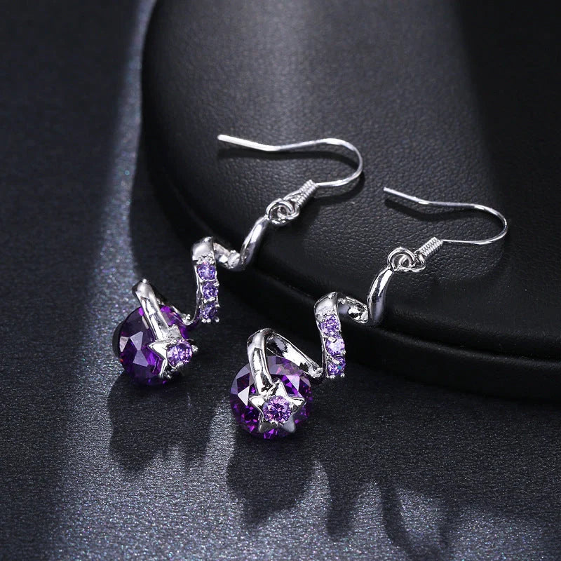Purple Zircon Spiral Ear Hook Earrings for Women - Geometric Design