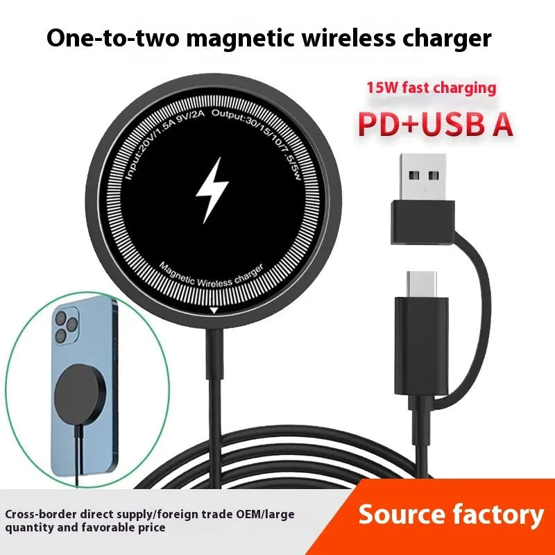 1-to-2 PD magnetic wireless charger in Silver Grey with Type-C input and dual charging positions