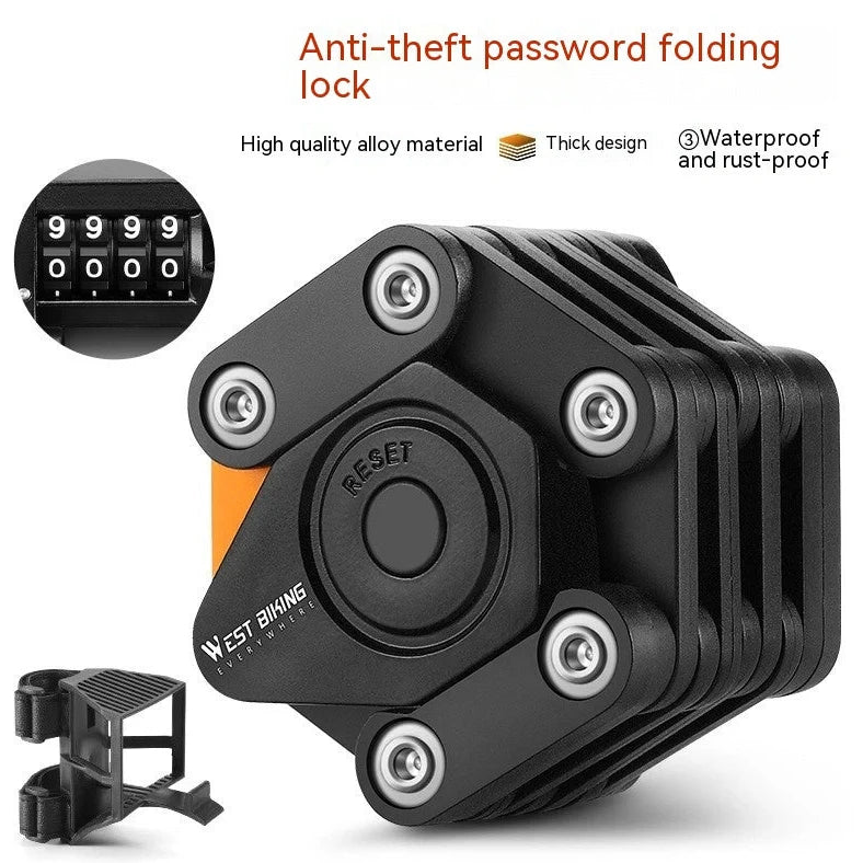 Black bicycle combination lock with flip-action mechanism and 4-digit dials for key-free security