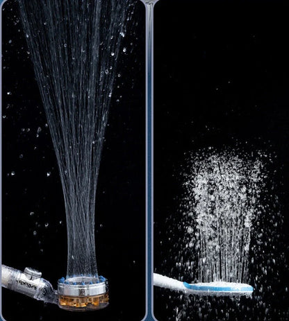 Premium high-pressure turbo shower head with water-saving features, filter, and silicone massagers for a luxurious bathroom upgrade