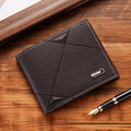 Men's horizontal three-fold PU leather wallet showing multiple card slots in black colour option
