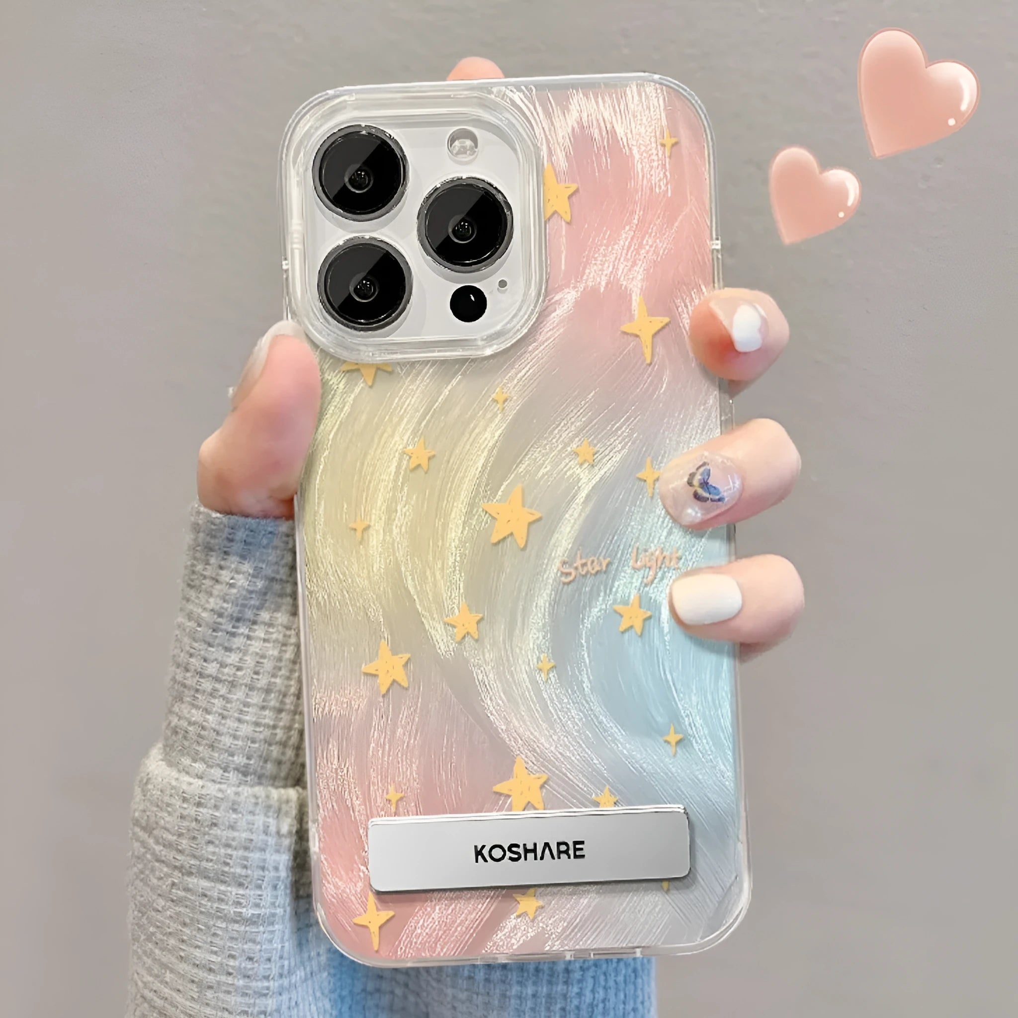 Silver stained stars smudging star bracket phone case for iPhone 15 Pro Max