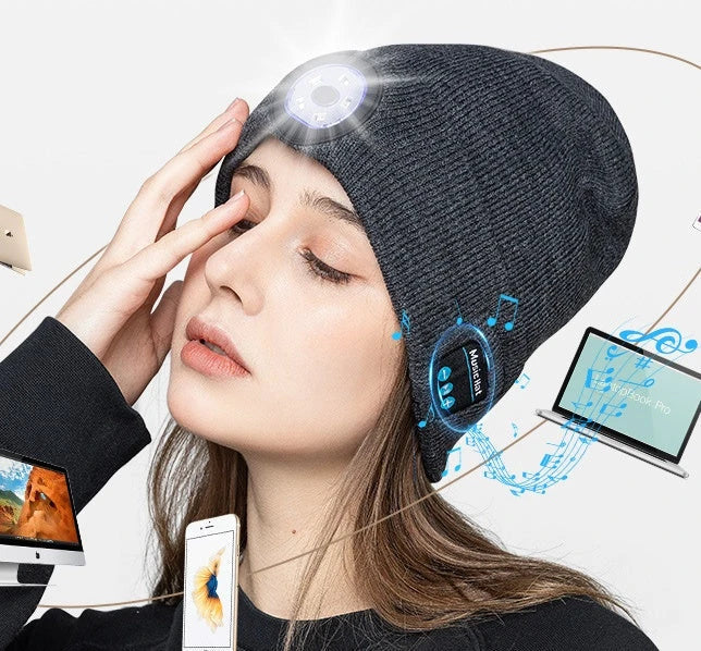 Wireless Bluetooth Beanie Hat with Stereo Headphones for Outdoor Activities and Music Listening