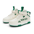 Children's unisex outdoor sneakers with buckle closure and letters pattern in beige green