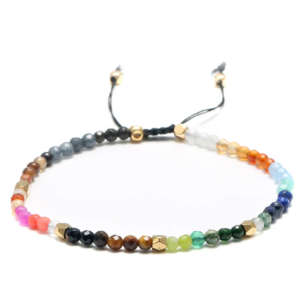 Agate bracelet with 12 constellations and seven chakra coloured stones, unisex ethnic style