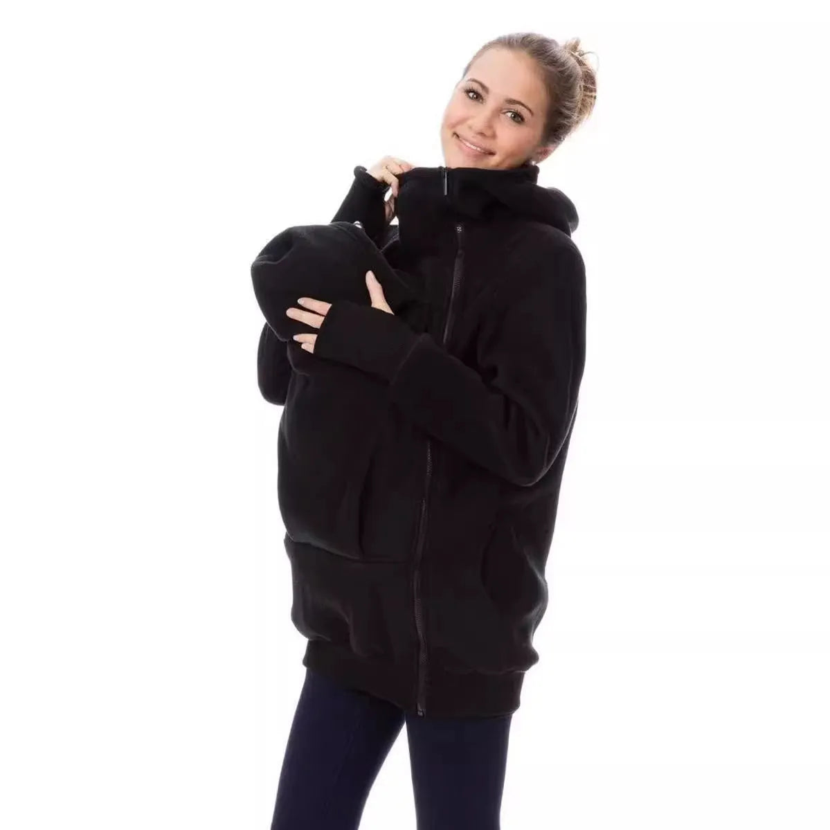 Red loose polar fleece sweater for women with long sleeves and spandex stretch fabric