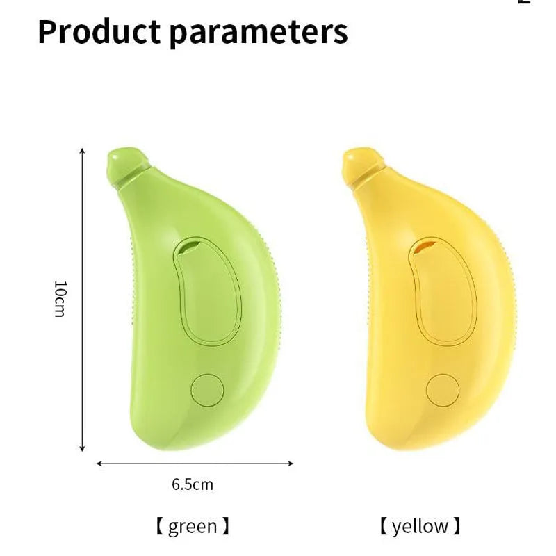 Green and yellow rechargeable cat steam brush with massage function and silicone teeth